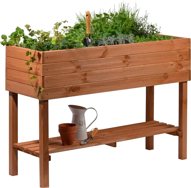 dobar® 58130FSCe Großes Hochbeet XXL mit Ablagefläche | Erhöhtes Gemüsebeet Massivholz | Kräuterbeet Wetterfest | Pflanzkasten für Balkon/Garten/Terrasse | 117 x 40 x 80 cm | Braun – Bild 1