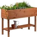 dobar® 58130FSCe Großes Hochbeet XXL mit Ablagefläche | Erhöhtes Gemüsebeet Massivholz | Kräuterbeet Wetterfest | Pflanzkasten für Balkon/Garten/Terrasse | 117 x 40 x 80 cm | Braun - Thumbnail 1