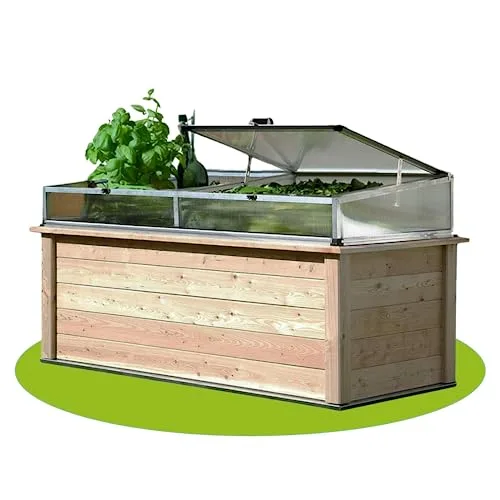 4betterdays.com Hochbeet aus Massivholz regionaler Gebirgslärche - inkl. Noppenfolie und Wühlmausgitter - Made in Austria - inkl. Frühbeetaufsatz & automatischem Fensteröffner - 125x92x80cm – Bild 9