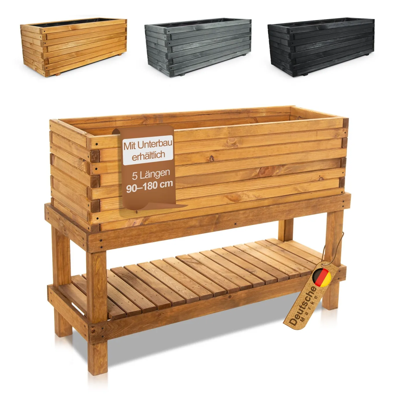 BooGardi Hochbeete Balkon mit Vlies · Hochbeet Holz in 10 Größen · 120 cm lang naturbraun · Hochbeete für Garten, Balkon & Terrasse · Pflanzkübel groß außen rechteckig XXL - Bild 1