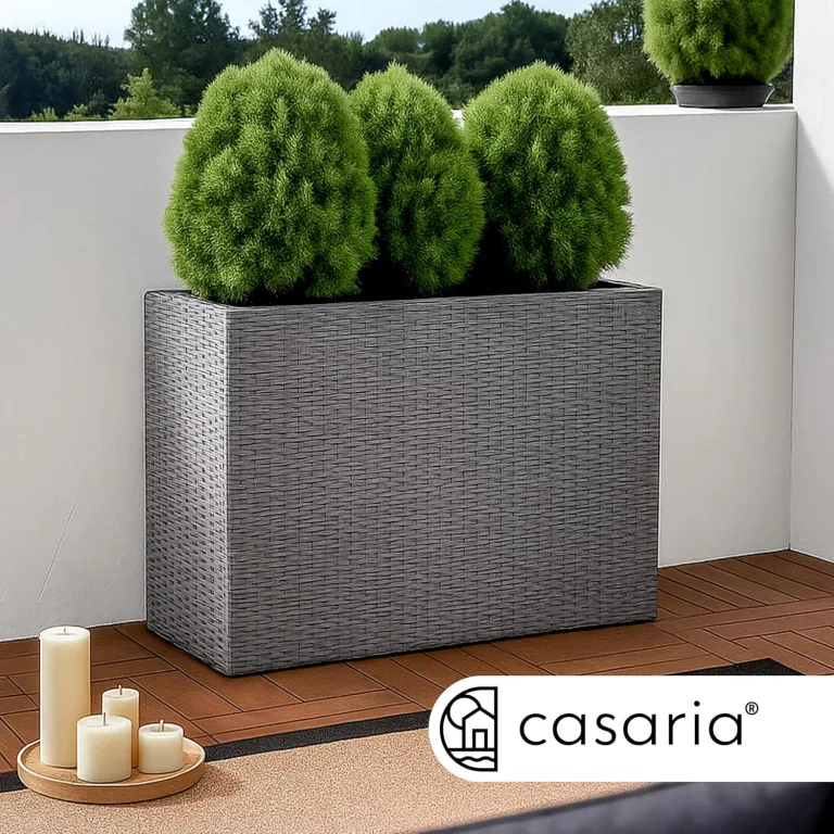Casaria® Blumenkasten 3 Innentöpfe Polyrattan Herausnehmbar Wasserablauf Outdoor Rechteckig Pflanzkasten Blumentopf Hochbeet Pflanzkübel Grau – Bild 6