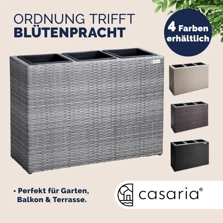 Casaria® Blumenkasten 3 Innentöpfe Polyrattan Herausnehmbar Wasserablauf Outdoor Rechteckig Pflanzkasten Blumentopf Hochbeet Pflanzkübel Grau – Bild 7