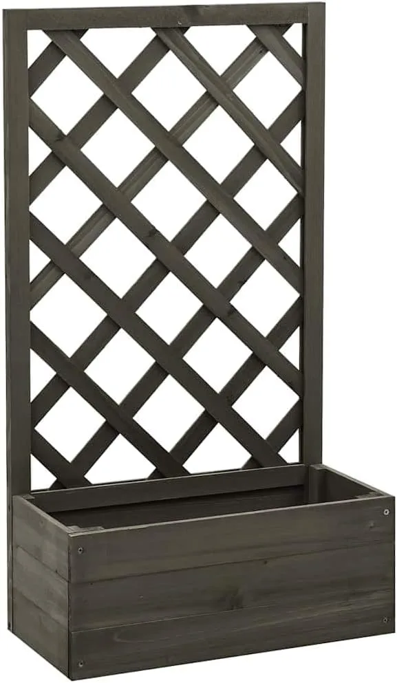 vidaXL Tannenholz Massiv Garten Spalier mit Blumenkasten Pflanzkasten Rankhilfe Rankkasten Rankgitter Blumenständer Blumenkübel Grau 50x25x90cm