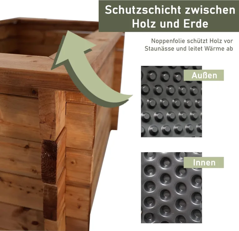 NATIV massives Hochbeet aus Holz mit Noppenfolie | Frühbeet mit Nagerschutzgitter | Pflanzkasten 145 x 80 x 75 cm (L x B x H)| Kräuterbeet als Stecksystem-Aufbau – Bild 6