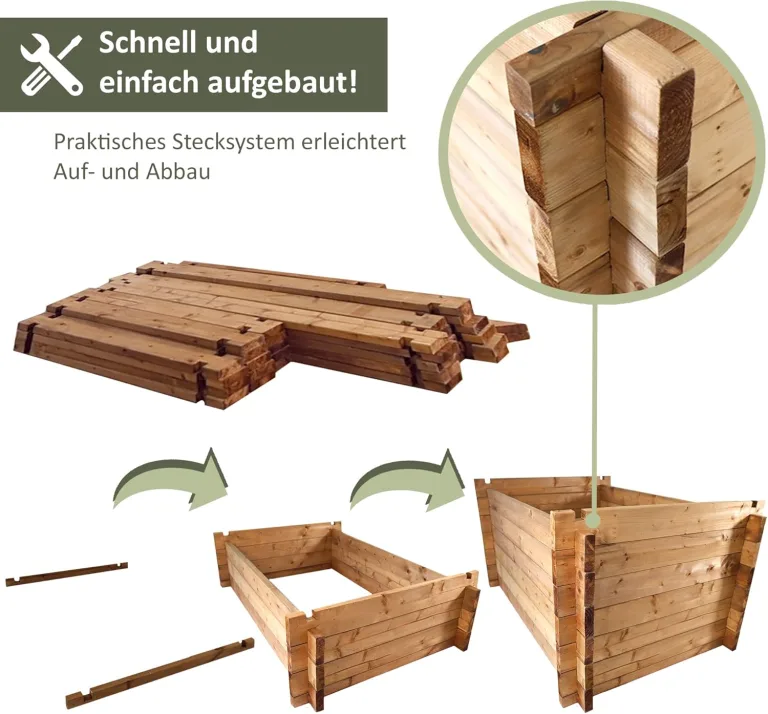 NATIV massives Hochbeet aus Holz mit Noppenfolie | Frühbeet mit Nagerschutzgitter | Pflanzkasten 145 x 80 x 75 cm (L x B x H)| Kräuterbeet als Stecksystem-Aufbau – Bild 3