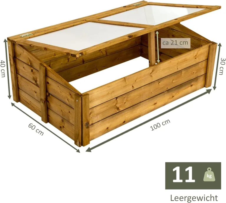 NATIV Frühbeet 100x60 cm | Frühbeetkasten mit Polycarbonatplatten | Frühbeet Aufsatz auch für Hochbeete geeignet | Mini Gewächshaus | teilweise vormontiertes Kräuterbeet (braun) – Bild 5
