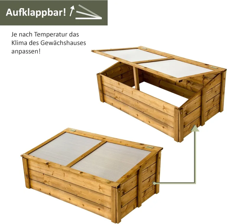 NATIV Frühbeet 100x60 cm | Frühbeetkasten mit Polycarbonatplatten | Frühbeet Aufsatz auch für Hochbeete geeignet | Mini Gewächshaus | teilweise vormontiertes Kräuterbeet (braun) – Bild 3