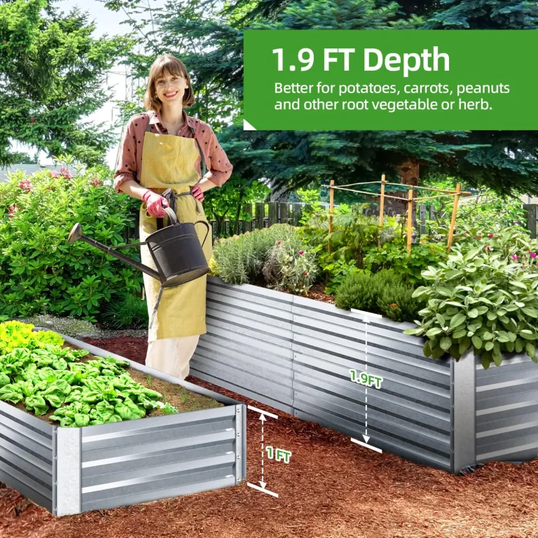 Ohuhu Hochbeet Metall Pflanzenbeet 180x90x60cm, Wetterfestes Stahlblech Hochbeet für Gemüse Erhöhte Extragroße, Gemüsebeet Pflanzkasten Frühbeet Gartenbeet Pflanzkübel Blumenkasten für Garten – Bild 5