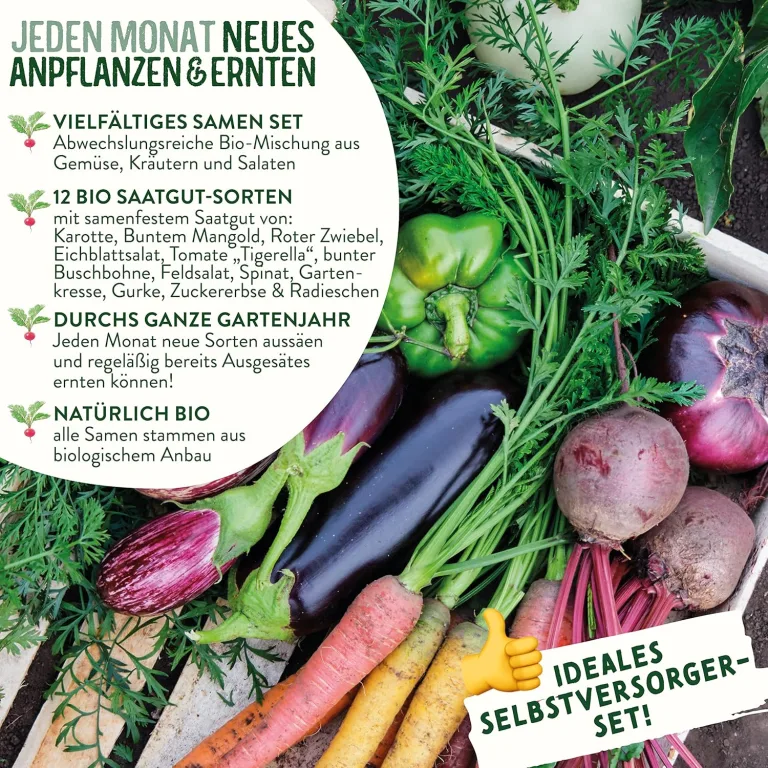 BIO Gartenjahr Samen Set I Gemüsesamen das ganze Jahr I 12 Monate Samen Gemüse I Gemüsesamen Set für Hochbeet, Balkon und Garten I Samen Set mit Gemüse Saatgut I 12er BIO Pflanzensamen Set – Bild 7
