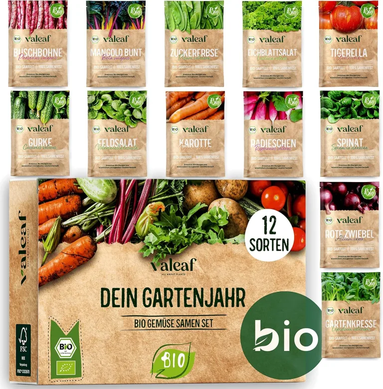 BIO Gartenjahr Samen Set I Gemüsesamen das ganze Jahr I 12 Monate Samen Gemüse I Gemüsesamen Set für Hochbeet, Balkon und Garten I Samen Set mit Gemüse Saatgut I 12er BIO Pflanzensamen Set – Bild 1