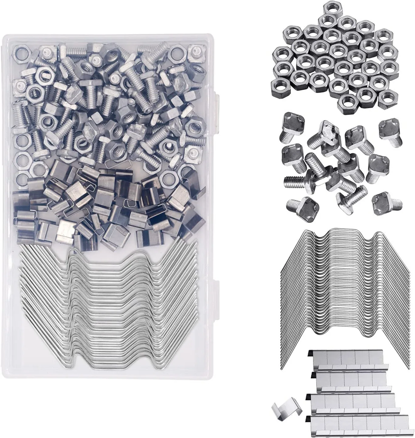 200 Stück Gewächshaus Reparatur Kit Edelstahl Gewächshaus Klammern Rostfrei Verglasung Klammern W Drahtklammern und Z Clips Nüsse Schrauben Zubehör für Glas Hohlkammerplatte Befestigung - Bild 1