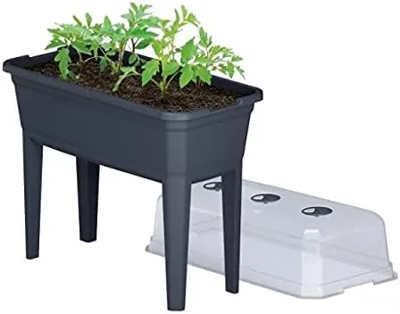 Hochbeet Anzuchttopf Blumentopf Frühbeet Gewächshaus Blumenkasten mit Abdeckung Anthrazit (750) - Bild 1