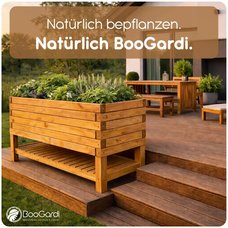 BooGardi Hochbeete-KIT für Pflanzkübel Holz mit Vlies · Unterbau für Hochbeet in 5 Größen · 100 cm lang naturbraun · Untergestell Hochbeete für Garten, Balkon & Terrasse · groß außen rechteckig XXL – Bild 7