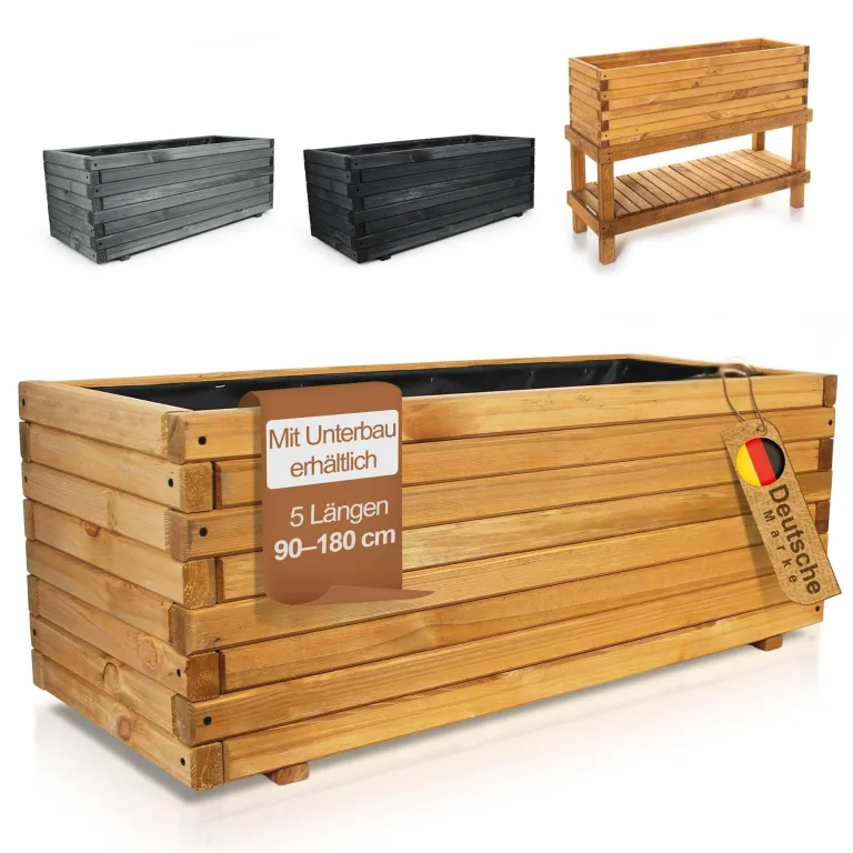 BooGardi Hochbeete-KIT für Pflanzkübel Holz mit Vlies · Unterbau für Hochbeet in 5 Größen · 100 cm lang naturbraun · Untergestell Hochbeete für Garten, Balkon & Terrasse · groß außen rechteckig XXL – Bild 9