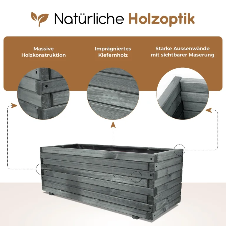 BooGardi Hochbeete-KIT für Pflanzkübel Holz mit Vlies · Unterbau für Hochbeet in 5 Größen · 120 cm lang naturbraun · Untergestell Hochbeete für Garten, Balkon & Terrasse · groß außen rechteckig XXL – Bild 5