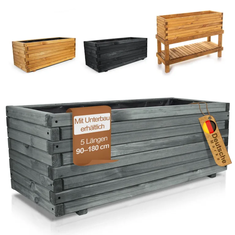 BooGardi Hochbeete-KIT für Pflanzkübel Holz mit Vlies · Unterbau für Hochbeet in 5 Größen · 120 cm lang naturbraun · Untergestell Hochbeete für Garten, Balkon & Terrasse · groß außen rechteckig XXL – Bild 8