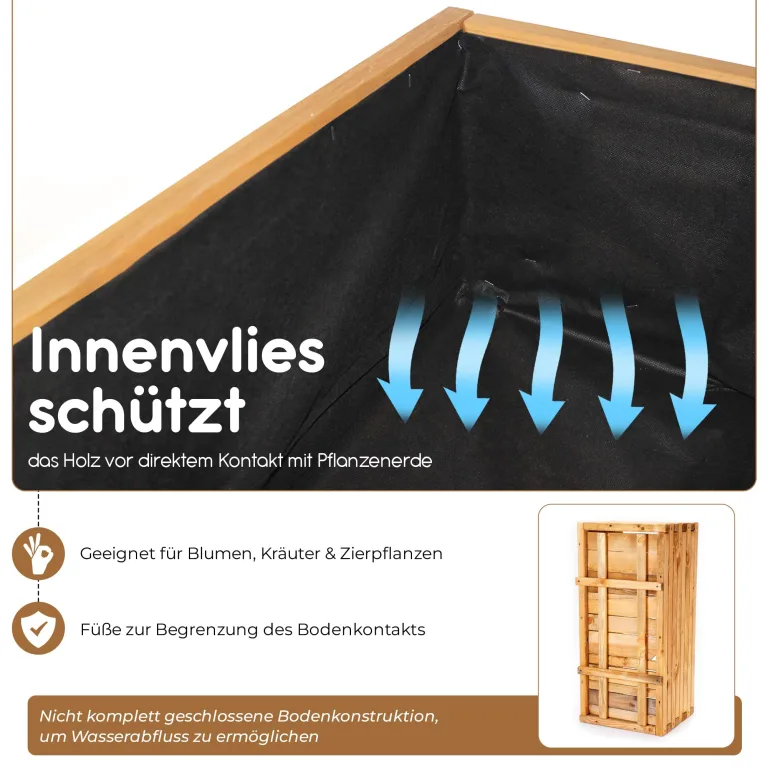 BooGardi Hochbeete-KIT für Pflanzkübel Holz mit Vlies · Unterbau für Hochbeet in 5 Größen · 90 cm lang naturbraun · Untergestell Hochbeete für Garten, Balkon & Terrasse · groß außen rechteckig XXL – Bild 4