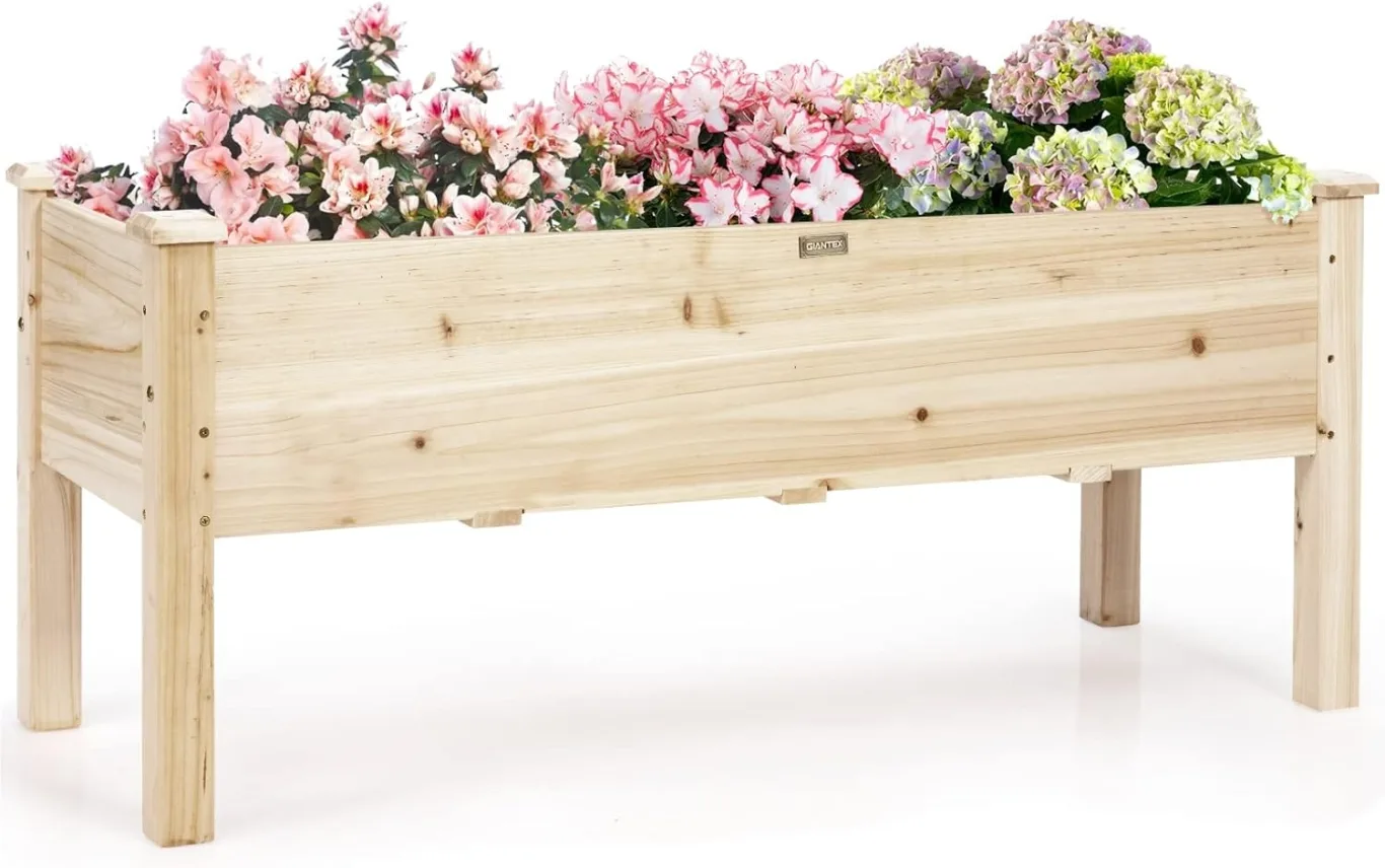 GIANTEX Hochbeet Holz Tannenholz, Kräuterbeet Blumenbeet 120 x 43,5 x 51 cm, Kräuter Frühbeet rechteckig groß, Pflanzkasten mit Ablauflöchern, Hochbeet Kinder, für Balkon/Garten/Terrasse - Bild 1