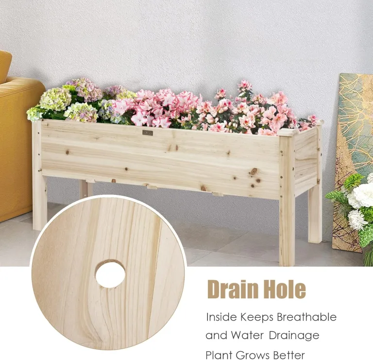 GIANTEX Hochbeet Holz Tannenholz, Kräuterbeet Blumenbeet 120 x 43,5 x 51 cm, Kräuter Frühbeet rechteckig groß, Pflanzkasten mit Ablauflöchern, Hochbeet Kinder, für Balkon/Garten/Terrasse – Bild 4