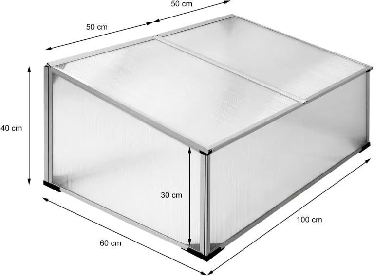 ECD Germany Alu Frühbeet Gewächshaus mit Zweiteiliges Dach, 100x60x40 cm, 0,6m² Fläche, aus transparentem Polycarbonat, witterungsbeständig, Treibhaus Frühbeetkasten Tomatenhaus Pflanzenhaus – Bild 7