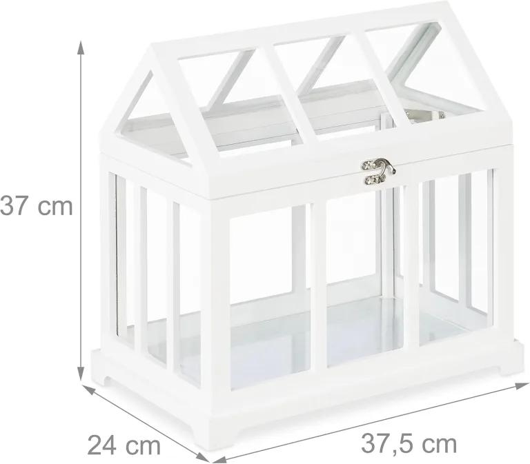 Relaxdays Mini Gewächhaus, 2er Set, für die Fensterbank, Indoor Treibhaus, Glas und MDF, Kräuter, Blumen, 2 Größen, weiß, 37 x 37.5 x 24 cm – Bild 5