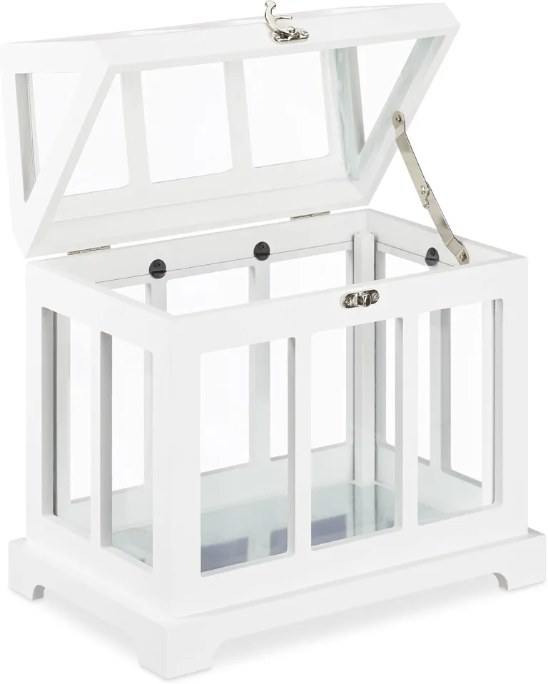 Relaxdays Mini Gewächhaus, 2er Set, für die Fensterbank, Indoor Treibhaus, Glas und MDF, Kräuter, Blumen, 2 Größen, weiß, 37 x 37.5 x 24 cm – Bild 7