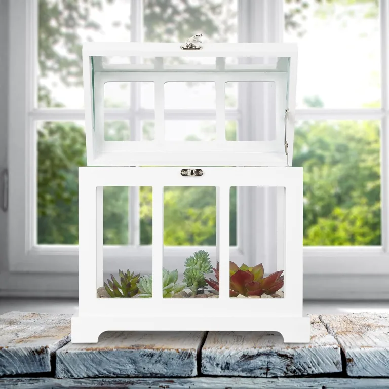Relaxdays Mini Gewächhaus, 2er Set, für die Fensterbank, Indoor Treibhaus, Glas und MDF, Kräuter, Blumen, 2 Größen, weiß, 37 x 37.5 x 24 cm – Bild 2