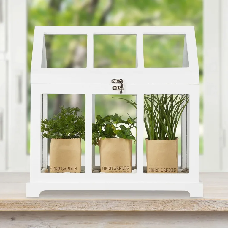 Relaxdays Mini Gewächhaus, 2er Set, für die Fensterbank, Indoor Treibhaus, Glas und MDF, Kräuter, Blumen, 2 Größen, weiß, 37 x 37.5 x 24 cm – Bild 3