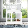Relaxdays Mini Gewächhaus, 2er Set, für die Fensterbank, Indoor Treibhaus, Glas und MDF, Kräuter, Blumen, 2 Größen, weiß, 37 x 37.5 x 24 cm - Thumbnail 2