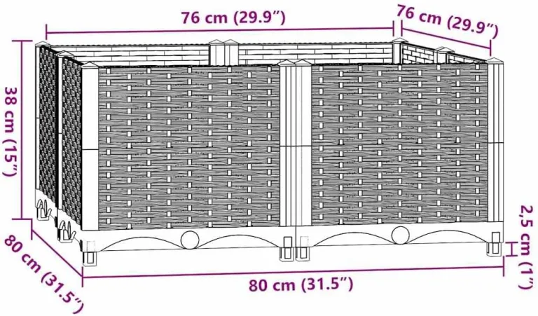 vidaXL Hochbeet Blumenkasten Gartenbeet Pflanzkasten Gemüsebeet Pflanzbeet Frühbeet Pflanzkübel Blumenbeet Blumenkübel 80x80x38cm Polypropylen – Bild 4