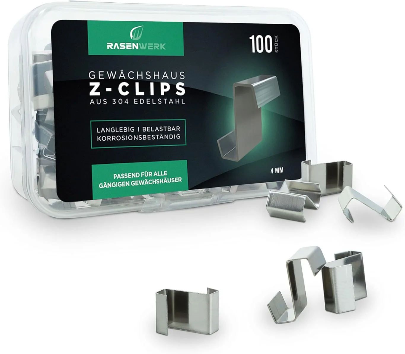Z-Clips für Gewächshäuser - 100 Stück - aus AISI 304 rostfreiem Edelstahl - für max. 4mm starke Gewächshaus Glasplatten - Haken für Gewächshaus Platten - Bild 1