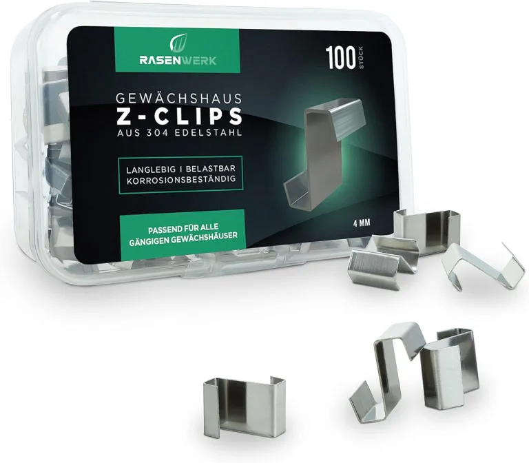 Z-Clips für Gewächshäuser - 100 Stück - aus AISI 304 rostfreiem Edelstahl - für max. 4mm starke Gewächshaus Glasplatten - Haken für Gewächshaus Platten – Bild 1
