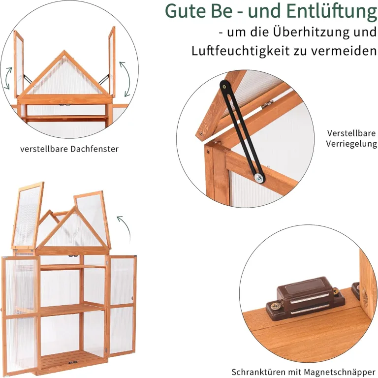 MCombo 3 Etage Gewächshaus Aufzuchtschrank Treibhaus Pflanzenhaus Tomatenhaus höhenverstellbar aufklappbar 0800, aus Holz und Polycarbonat – Bild 6