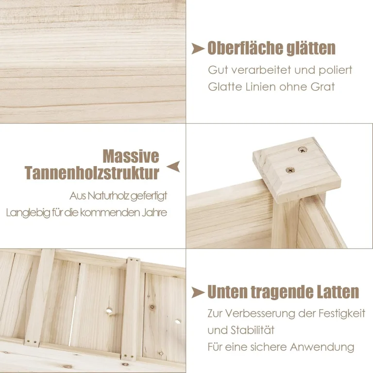 COSTWAY Hochbeet aus Holz, Pflanzbeet für Kinder, 120x43,5x51cm, Pflanztrog belastbar bis 100 kg, Blumenkübel mit Ablauflöchern, Kräuterbeet rechteckig, Anzuchtbeet Garten Terrasse Balkon – Bild 5
