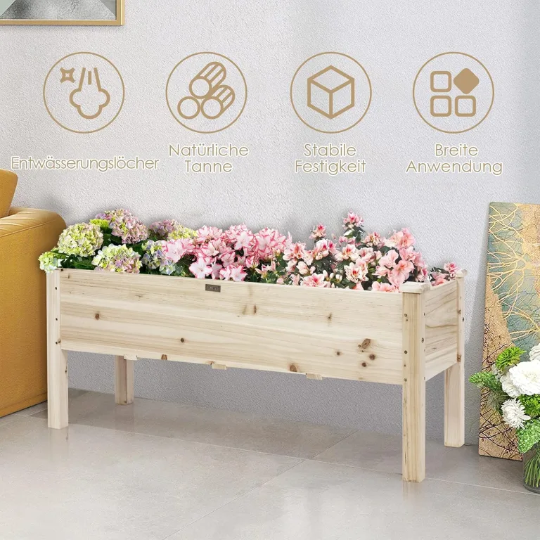 COSTWAY Hochbeet aus Holz, Pflanzbeet für Kinder, 120x43,5x51cm, Pflanztrog belastbar bis 100 kg, Blumenkübel mit Ablauflöchern, Kräuterbeet rechteckig, Anzuchtbeet Garten Terrasse Balkon – Bild 7