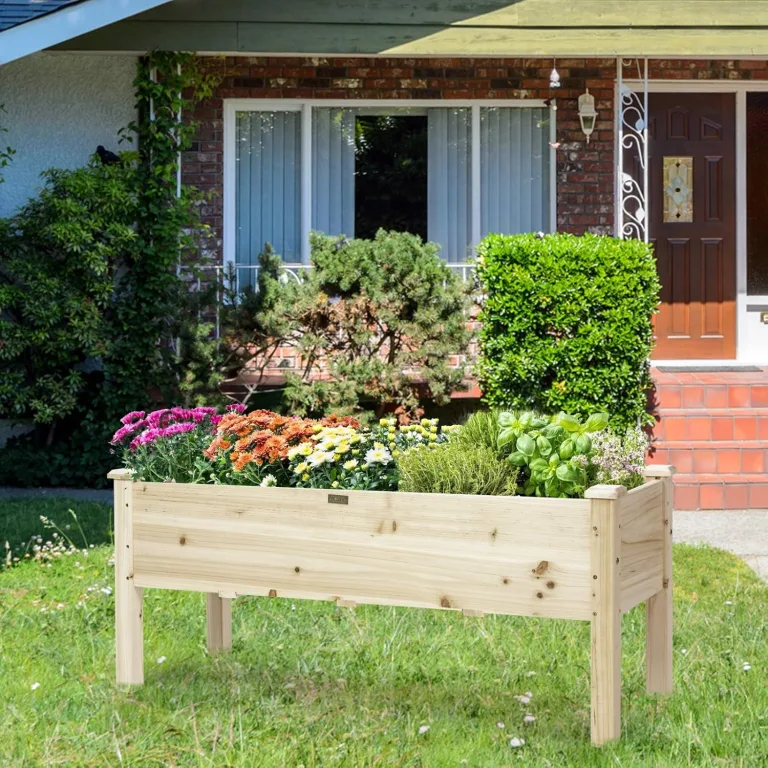 COSTWAY Hochbeet aus Holz, Pflanzbeet für Kinder, 120x43,5x51cm, Pflanztrog belastbar bis 100 kg, Blumenkübel mit Ablauflöchern, Kräuterbeet rechteckig, Anzuchtbeet Garten Terrasse Balkon – Bild 2