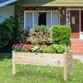 COSTWAY Hochbeet aus Holz, Pflanzbeet für Kinder, 120x43,5x51cm, Pflanztrog belastbar bis 100 kg, Blumenkübel mit Ablauflöchern, Kräuterbeet rechteckig, Anzuchtbeet Garten Terrasse Balkon - Thumbnail 2