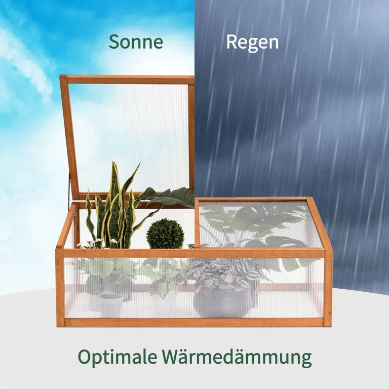 MCombo Frühbeet Gewächshaus Treibhaus Frühbeetkasten Aufsatz Pflanzenbeet mit Abdeckung für Jungpflanzen 0698, aus Holz und Polycarbonat – Bild 5