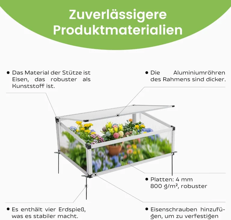 Alu Frühbeet, Mini Gewächshaus Hochbeet Treibhaus, Frühbeetkasten lichtdurchlässig, UV Schutz,Frühbeete 4.2kg/groß,78x58x30cm,S – Bild 4