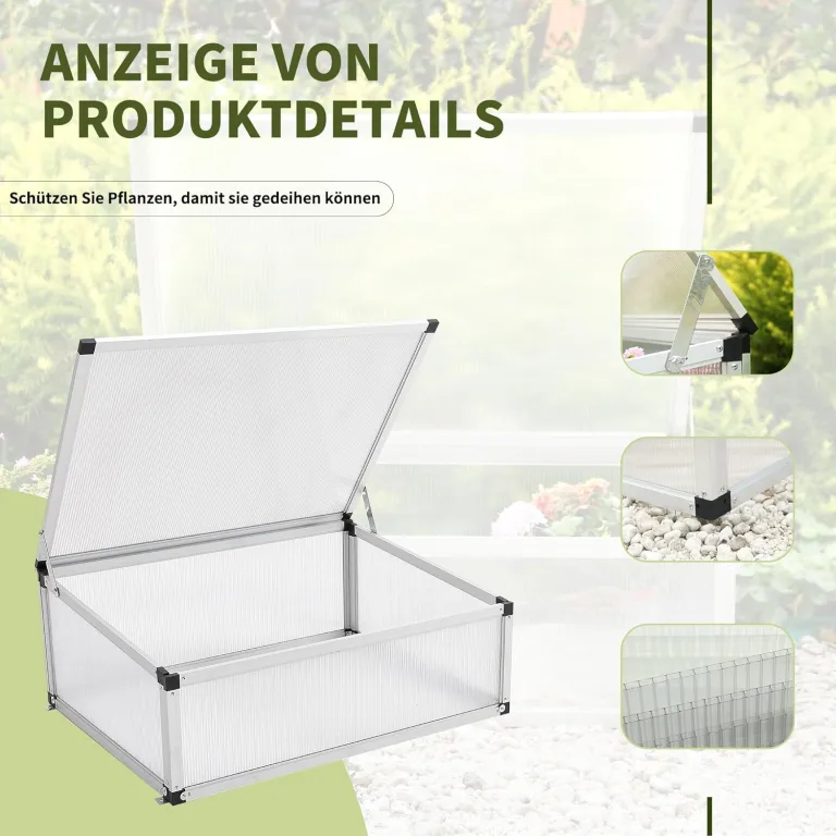 Alu Frühbeet, Mini Gewächshaus Hochbeet Treibhaus, Frühbeetkasten lichtdurchlässig, UV Schutz,Frühbeete 4.2kg/groß,78x58x30cm,S – Bild 3