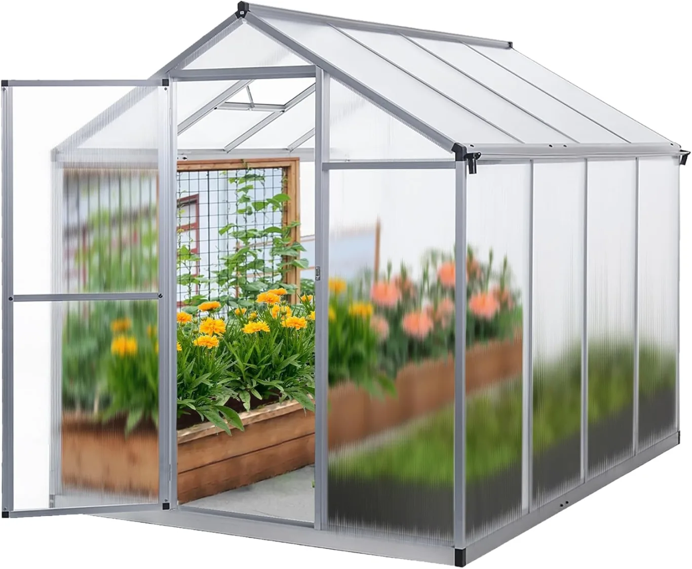 Gewächshaus Aluminium für den Garten |Mit 8 cm dickeres Fundament| 242*190*195 cm | Vielseitig nutzbar als Treibhaus Gartenhaus winterfest Aufzucht Tomatenhaus Frühbeet und Pflanzenhaus silber - Bild 1