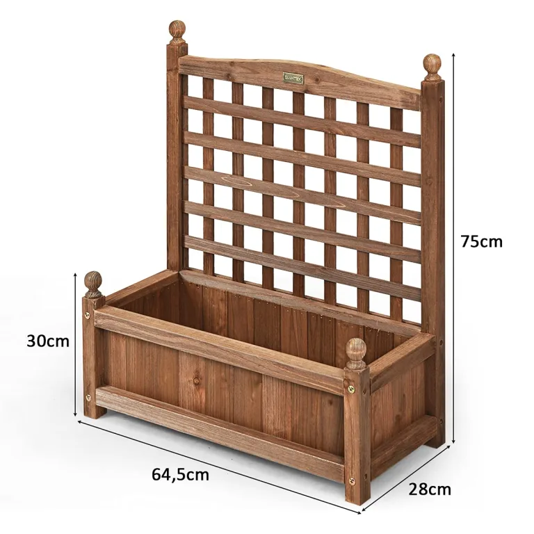 COSTWAY Blumenkasten mit Rankgitter, Pflanzkasten Holz, Hochbeet mit Spalier, Blumenkübel Rankhilfe, Gartenspalier Rankkasten für Kletterpflanze, Garten Terrasse Hinterhof, 64,5 x 28 x 75 cm, Braun – Bild 4