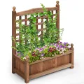COSTWAY Blumenkasten mit Rankgitter, Pflanzkasten Holz, Hochbeet mit Spalier, Blumenkübel Rankhilfe, Gartenspalier Rankkasten für Kletterpflanze, Garten Terrasse Hinterhof, 64,5 x 28 x 75 cm, Braun - Thumbnail 6
