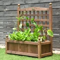 COSTWAY Blumenkasten mit Rankgitter, Pflanzkasten Holz, Hochbeet mit Spalier, Blumenkübel Rankhilfe, Gartenspalier Rankkasten für Kletterpflanze, Garten Terrasse Hinterhof, 64,5 x 28 x 75 cm, Braun - Thumbnail 7