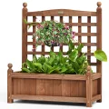 COSTWAY Blumenkasten mit Rankgitter, Pflanzkasten Holz, Hochbeet mit Spalier, Blumenkübel Rankhilfe, Gartenspalier Rankkasten für Kletterpflanze, Garten Terrasse Hinterhof, 64,5 x 28 x 75 cm, Braun - Thumbnail 1