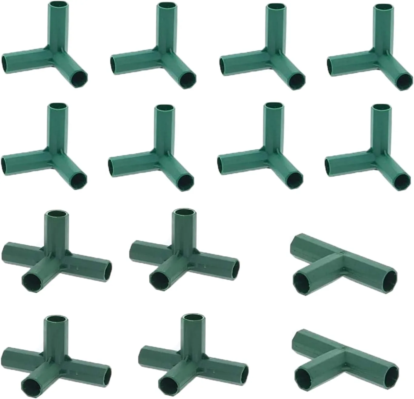 14 Stück Steckverbinder Rohrverbinder 3 Wege 4 Wege Verbindungsstücke, PVC Eckverbinder, für Gewächshäuser Rahmen Regale (Grün Set für 11mm) - Bild 1