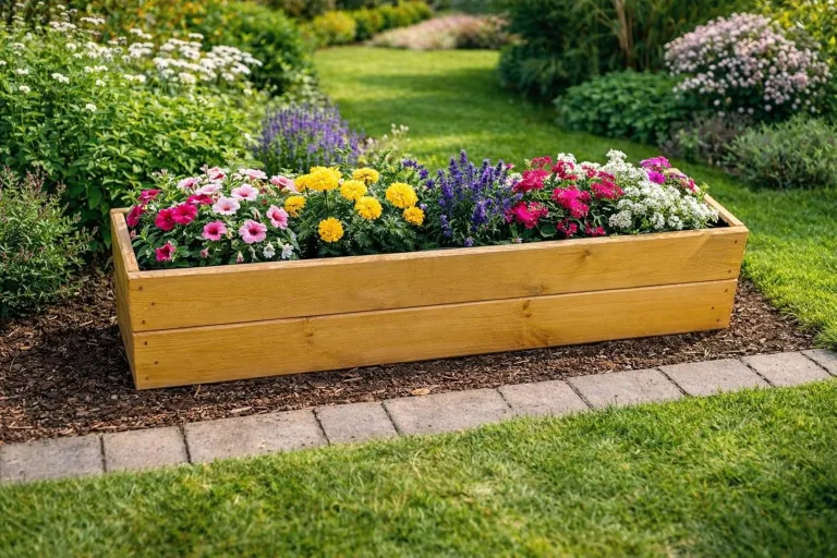 FKL Pflanzkasten aus Holz Pflanzkübel Kübel Kasten Garten Terrasse fertig montiert D27 (Eiche, 90 cm) – Bild 4