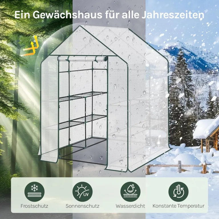 WOLTU Foliengewächshaus, Tomatengewächshaus für Garten Balkon, Indoor & Outdoor, Metallgestell, Gewächshaus mit 3 Ablagen, für Frühbeet Gemüse Blumen, 143 x 195 x 143 cm, Weiß – Bild 7
