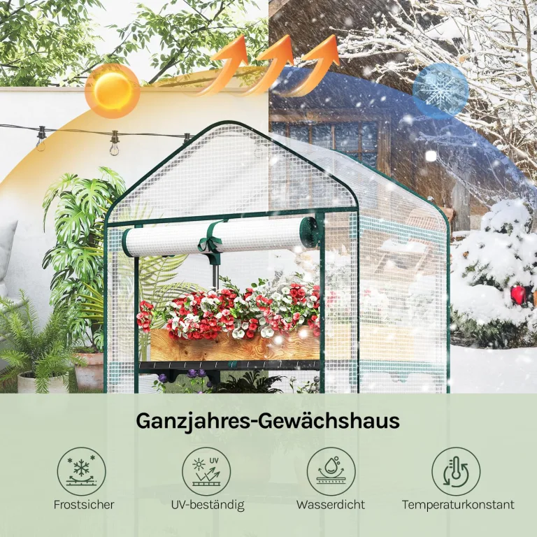 WOLTU Gewächshaus, Foliengewächshaus für Balkon Garten Terrasse, Tomatengewächshaus mit 4 Ablagen Tür, Winterfest stabil platzsparend, 69 x 158 x 49 cm, Weiß – Bild 3
