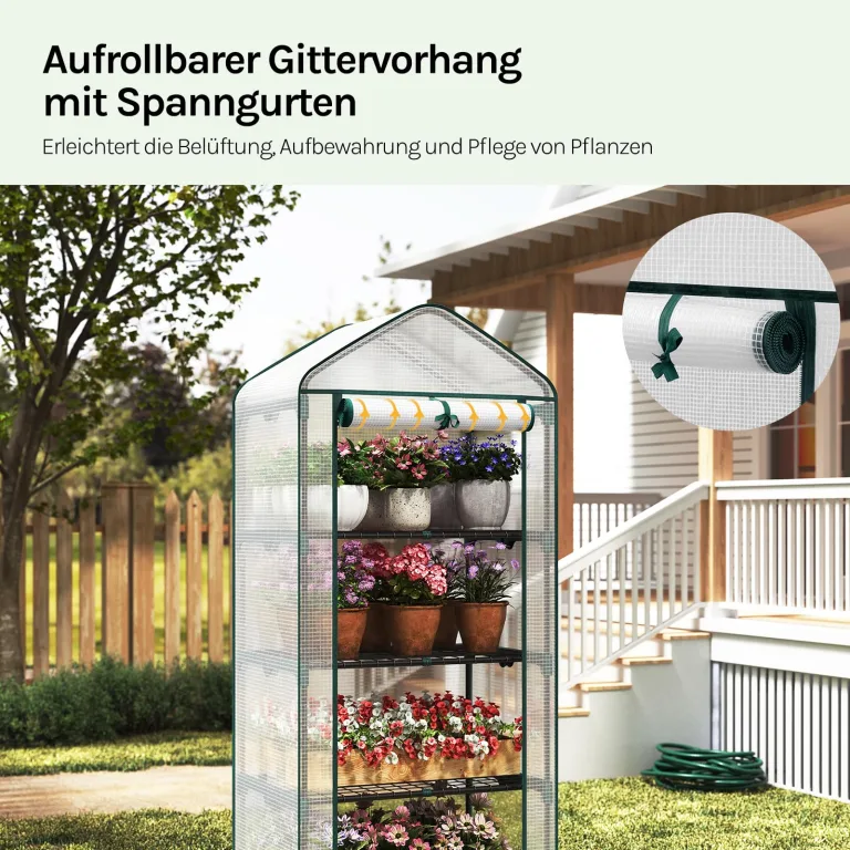 WOLTU Gewächshaus, Foliengewächshaus für Balkon Garten Terrasse, Tomatengewächshaus mit 4 Ablagen Tür, Winterfest stabil platzsparend, 69 x 158 x 49 cm, Weiß – Bild 5
